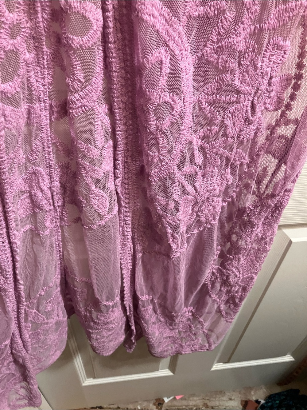 Sheer Lavender Embroidered Tie-Front Robe - Picture 7 of 7